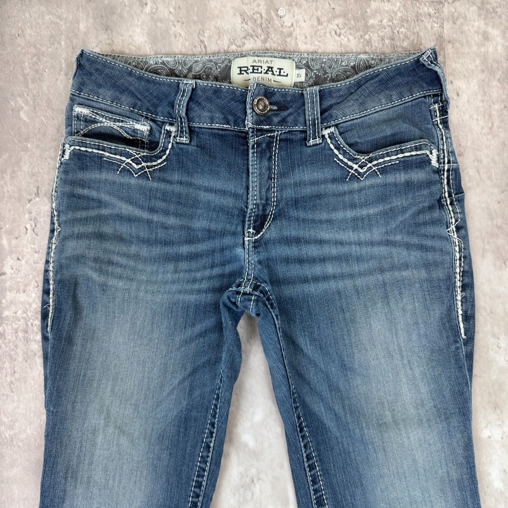 Ariat REAL Jeans Womens 30S Mid Rise Stretch Entwined Boot Cut Western Ranch - Picture 2 of 11